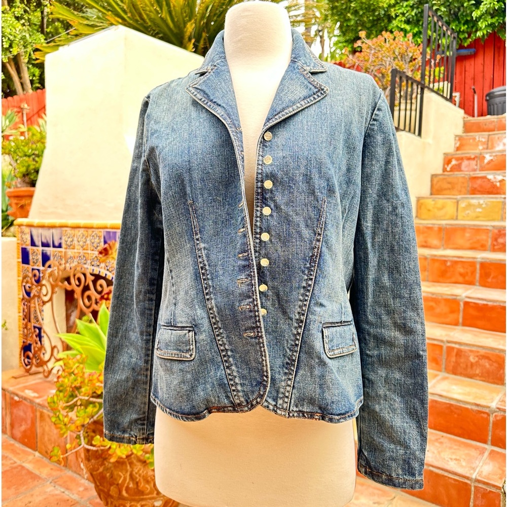 Ralph Lauren Signed Buttons 💯 Cotton Blue Denim Jacket Coat Size PL